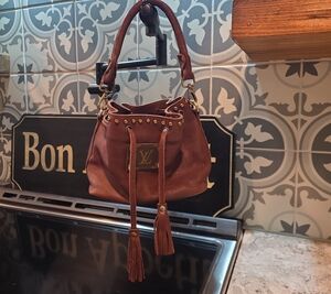 American Darling Brown Pebbled Leather Hobo with Tassel Drawstring